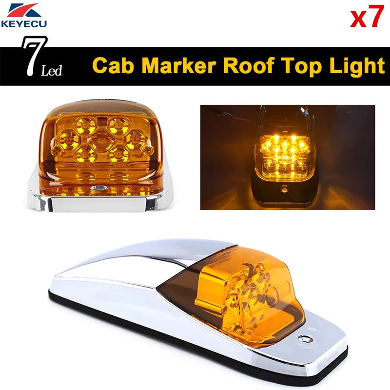 

KEYECU 7x 7Led Amber Lens Amber LED Roof Top Cab Marker Light Chrome Light for Kenworth Peterbilt Freightliner Mack