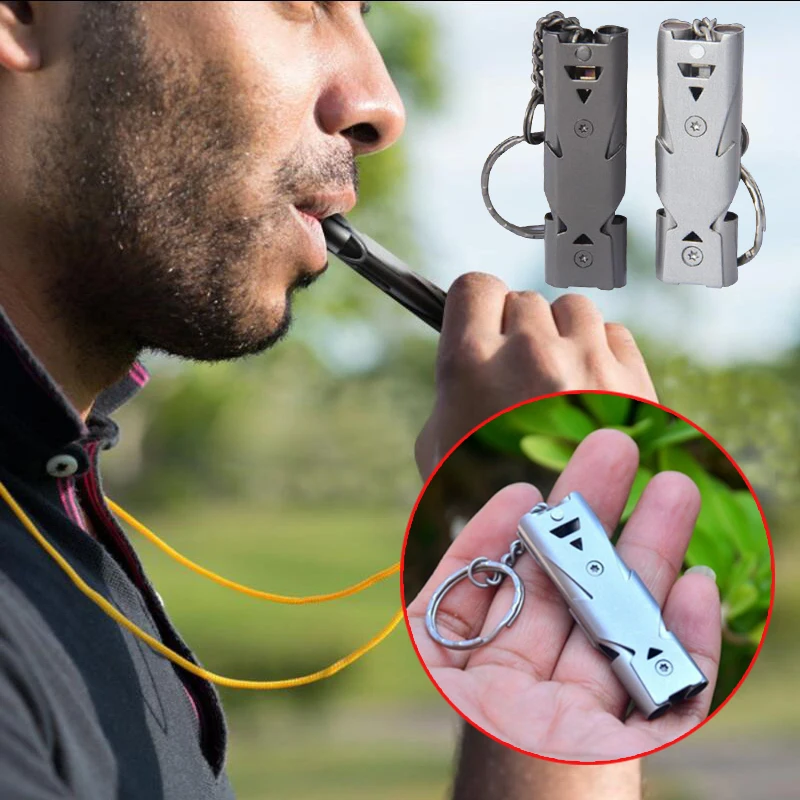 

Double Pipe High Decibel Stainless Steel Emergency Survival Whistle Keychain Whistle Camping Hiking Accessory Tool db150