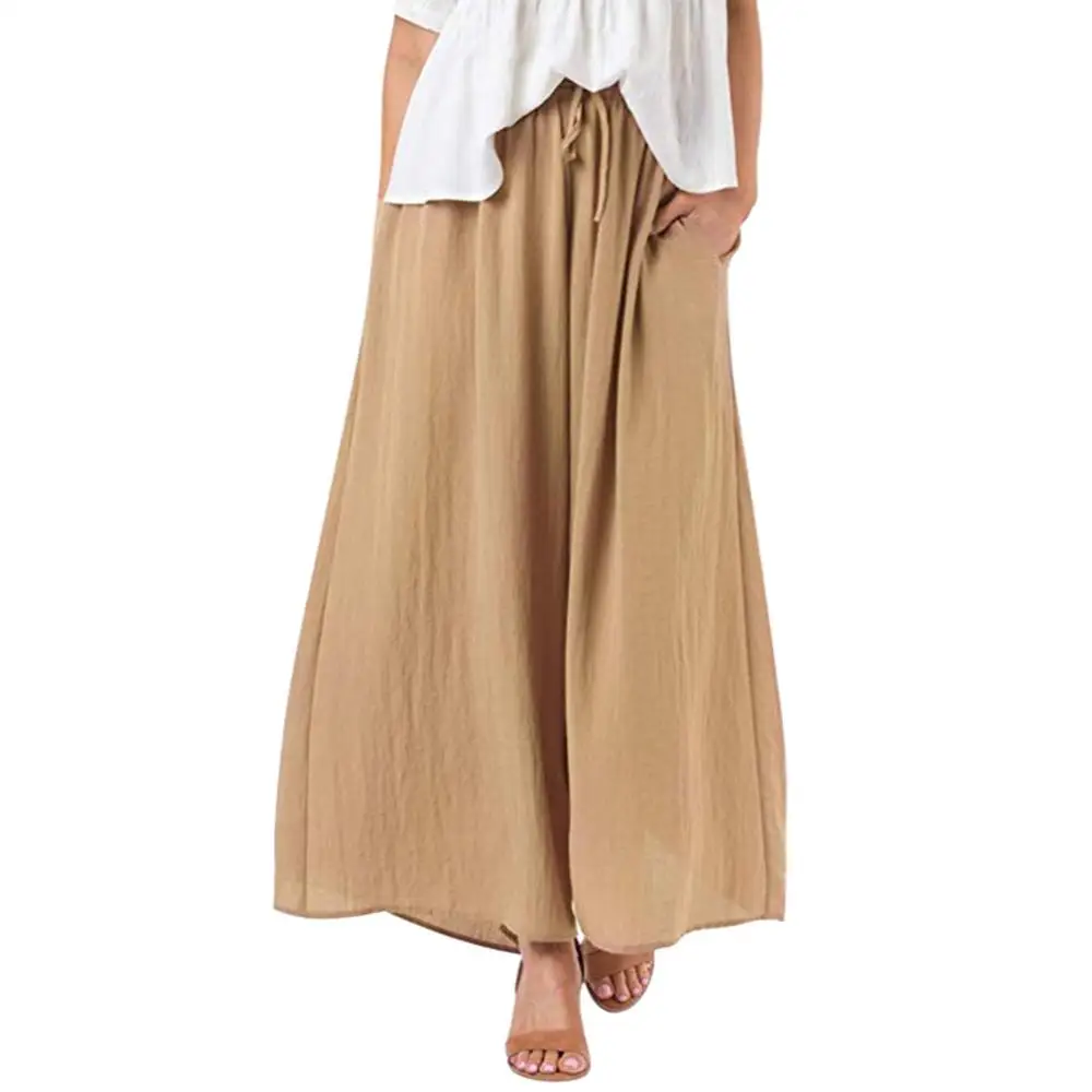 

2019 Casual Summer Wide Leg Pants Women Elastic High Waist Solid Loose Palazzo Pants Elegant Streetwear Office Ladies Trousers