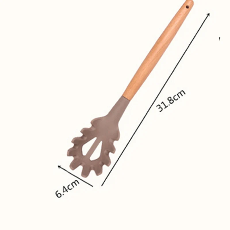 Пищевая силиконовая кухонная утварь с деревянной ручкой кухонные инструменты для приготовления пищи теплоизоляционные анти-обжимные кухонные инструменты для выпечки - Цвет: SpaghettiServer