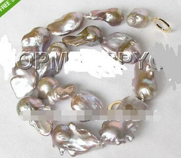 

very HUGE 24X39mm natural purple lavender Reborn Keshi pearls necklace
