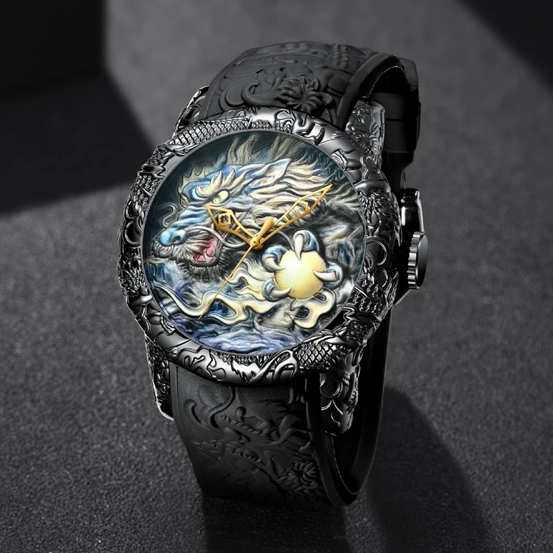 Часы MEGALITH Мужские кварцевые с 3d изображением дракона модные водонепроницаемые
