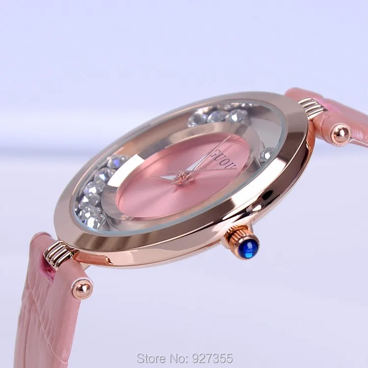 Высокое качество горячая распродажа Женские часы Rolling Drill роскошные часы Quicksand подарок часы натуральная кожа Стразы Наручные Часы GUOU 8039