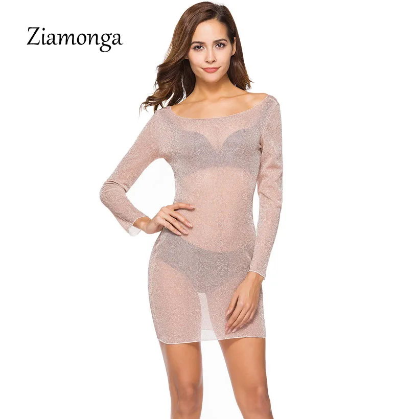 

Ziamonga Long Sleeve Womens Mesh Bodycon Club Wear Dress Sexy See Through Party Mini Dress Hot Package Hip Sheath Women Dress