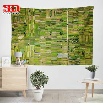 

Green Plaid Farmlands Tapestry for Living Room Spring Scenic Creative Fabric Tapisserie Hangings Decoration Carpets on the Wall