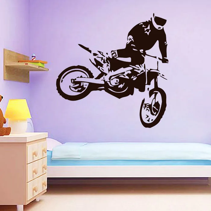 Melompat Sepeda Motor Motocross Stiker Dinding Dekorasi Rumah
