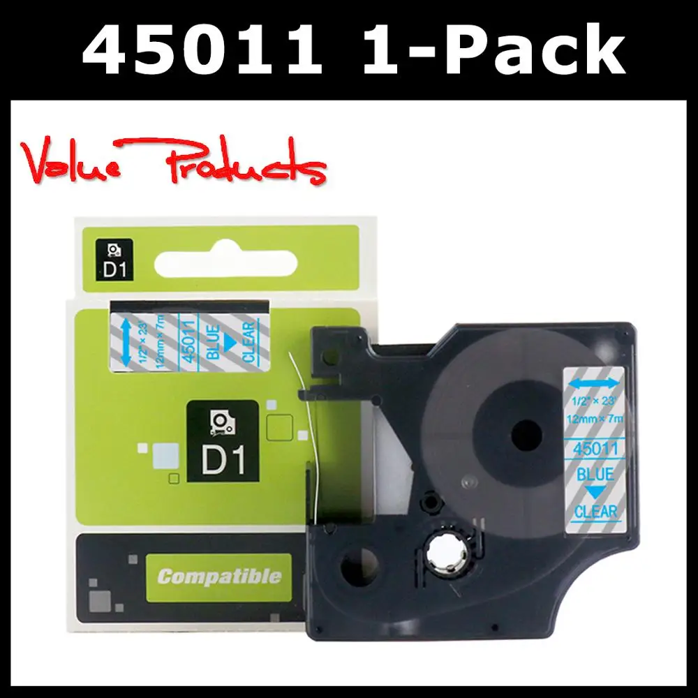 

VP 1-Pack Compatible DYMO D1 1/2 Inch 12mm Label Tape 45011 Blue on Clear Label Tape for DYMO Label Manager 160 280 210