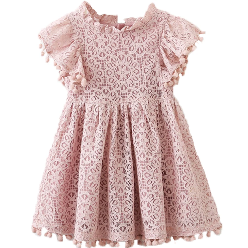 

Baby Girls Summer Lace Princess Party Dresses Children Kids Pink White Flower Dress With Bow For 3-7 Years Kids Causal Clothing