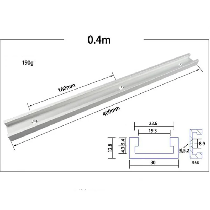 Мини алюминиевый сплав Т-треки слот Торцовочная дорожка джиг приспособление Т-слот, деревообрабатывающий пресс зажим, Т-винт Т-слайдер, блок давления - Цвет: T-tracks 40cm