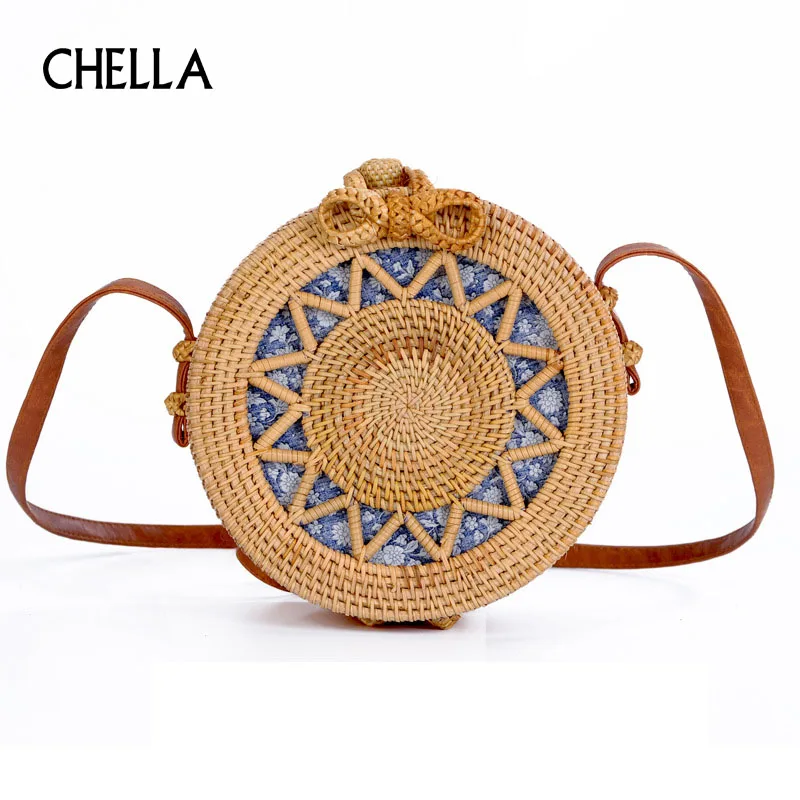 

2018 Women Bag Hand Woven Bag Vietnam Round Rattan Straw butterfly Bags Bohemia SummerBeach Circle Messenger Shoulder Bag