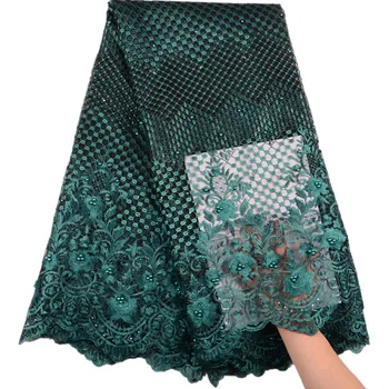 

High Quality Embroidery Mesh Lace Fabric With Beads Fashion Nigerian Lace For Party Dress African Tulle Lace Fabric A1518