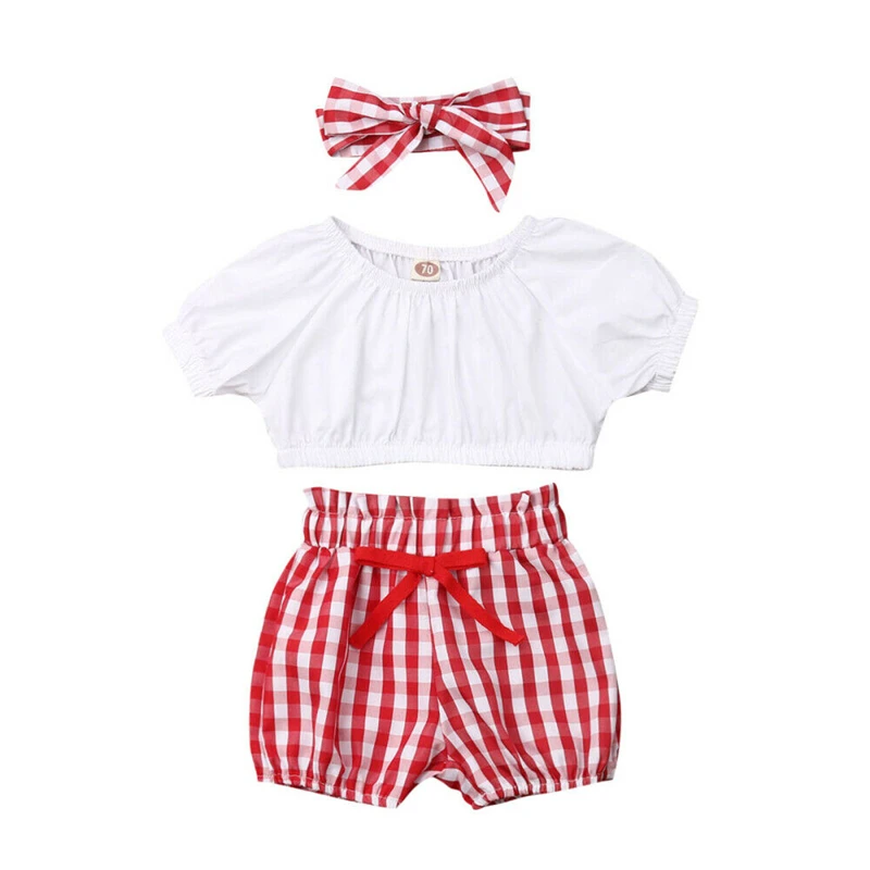 

Newborn Baby Girl Set Summer Toddler Clothes Tops Plaid Shorts Headband Outfits Set New Born Baby Girl Clothes Girls Clothing