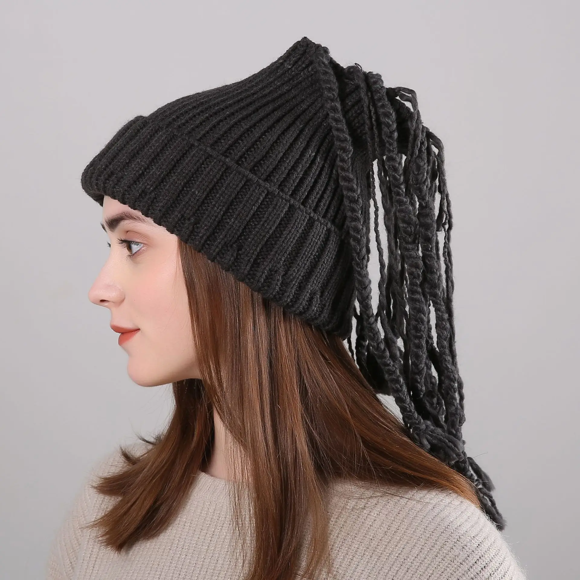 Однотонная меховая женская шапка, стиль, Осень-зима, прямая теплая шапка в полоску, украшение дредов, уличный стиль, 55-65 см, шапка