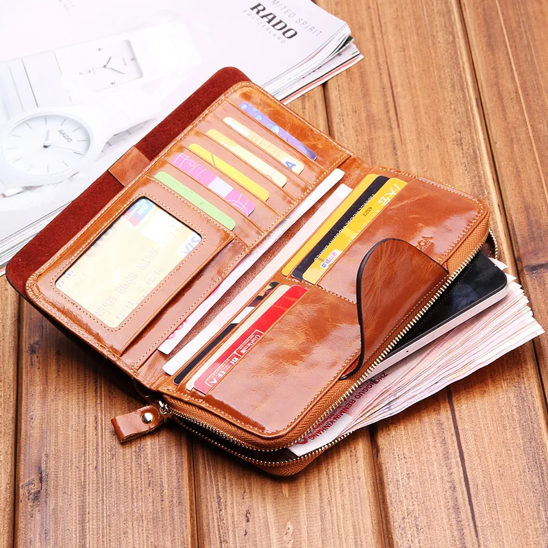 

Hot Sales First Layer Of Cowhide Female Wallets Zipper Genuine Leather Long Design Lovers Men/Women Wallets Mobile phone clutch