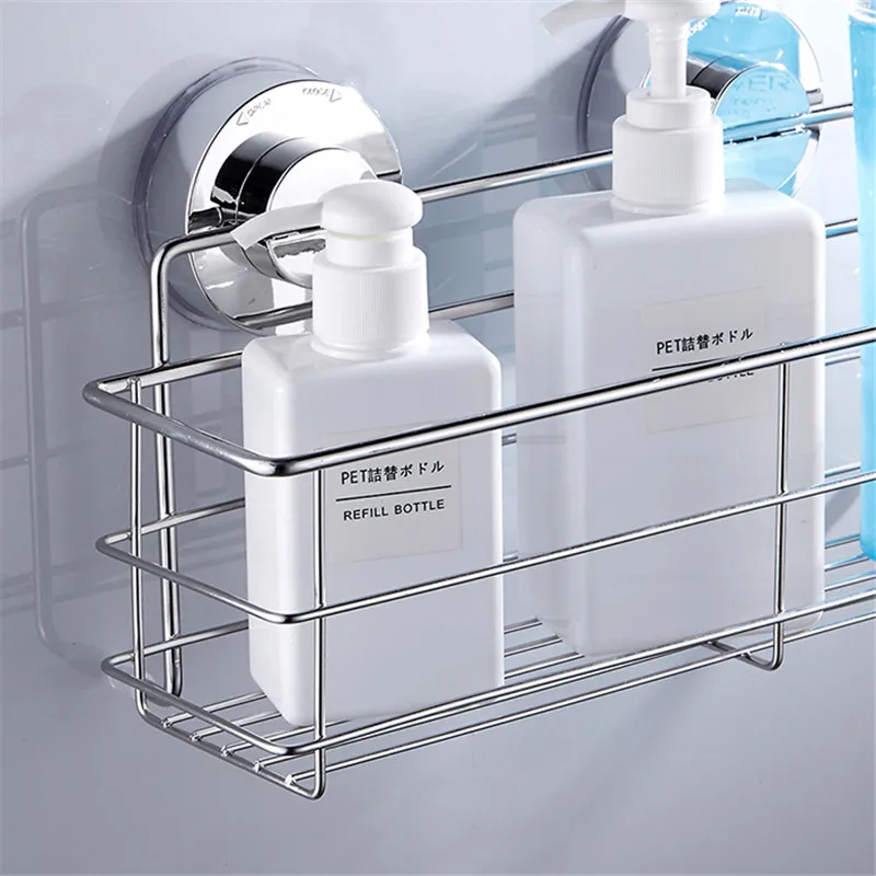 Stainless Steel Bathroom Shelves Bathroom Organizer Shower Wall Basket Shelf With Dual Strong Suction Cups Bathroom Accessories
