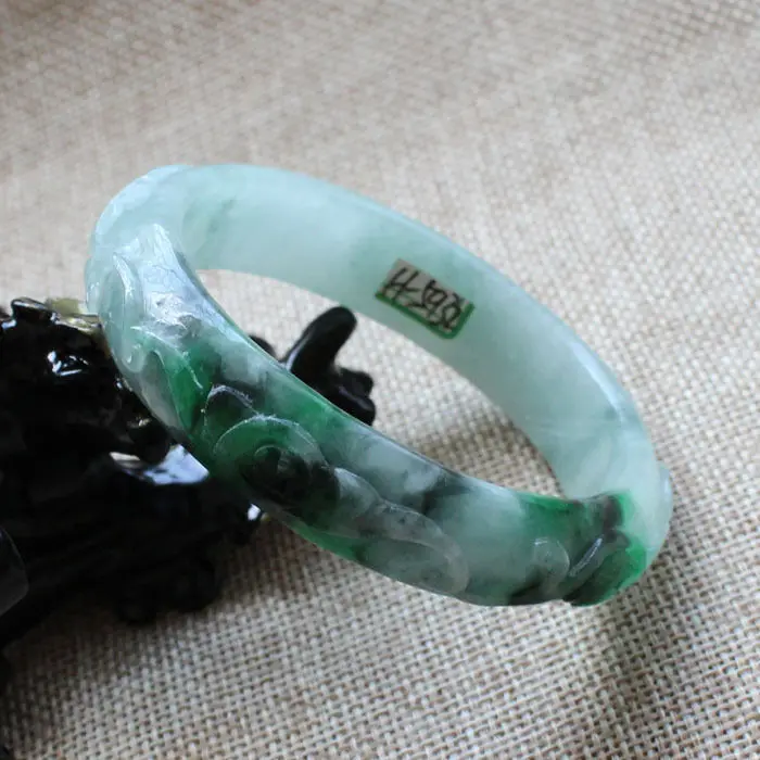

5932 Chinese Hand-carved Emerald Green stoneite stone Gems Bracelet Bangle 57mm 10.20 40
