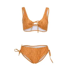 Страуса Высокое качество женский сексуальный оранжевый горошек раскол из двух частей купальник пуш-ап бюстгальтер независимая пляжная одежда костюм