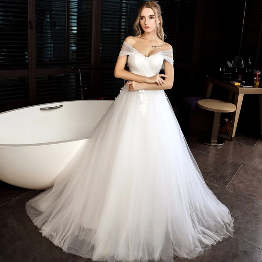 SHAMAI A Line Wedding Dress High Quality Pleat Appliques Beading 3D