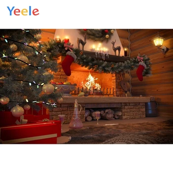 

Yeele Merry Christmas Party Fire Fireplace Gift Tree Indoor Baby Photo Background Custom Photography Backdrop For Photo Studio