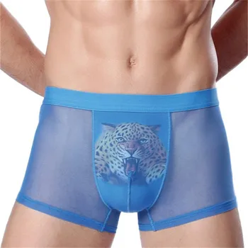 

Sexy Lingerie Transparent Underwear Men Lion Printed Boxers Comfortable Breathable Net Yarn Boxer Shorts Panties Cueca Masculina