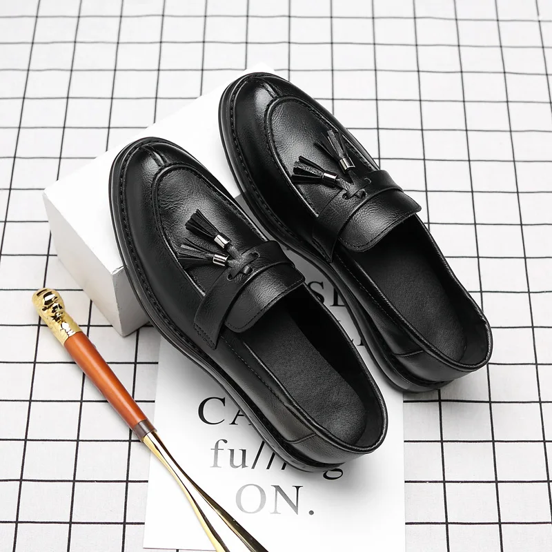 M-anxiu Korean Style Vintage Tassel Fringe Leather Shoes Men Casual Loafers Night Club Party Flat Shoes Gift for Boyfriend