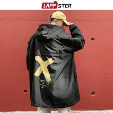 LAPPSTER Cross уличная куртка с капюшоном Тренч мужской хип хоп Длинные куртки пальто винтажный черный Тренч куртка панк ветровка