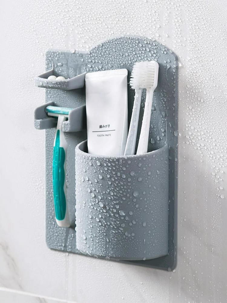 

Wall-mount Silicone Mighty Toothbrush Holder Baskets Bathroom Organizer Storage Space Rack