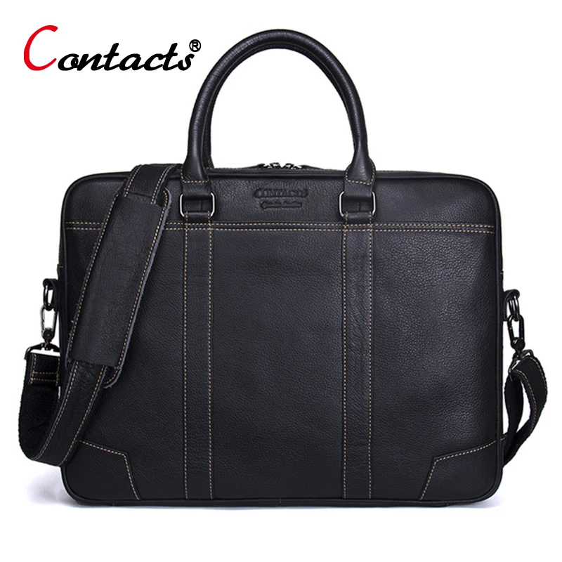 

CONTACT'S Men Bag Genuine Leather Computer Tote Laptop Bag Handbag Briefcase Office Bags Male Designer Men Shoulder Bag New