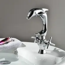Современный Смеситель для раковины для ванной комнаты дизайн дельфин Водопад/латунь хромированная отделка Двойная Ручка смесители для раковины, смесители и краны горячей и холодной воды