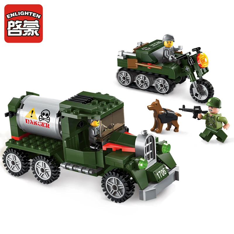 

ENLIGHTEN 1706 WW2 Military Intercept The Transport Team Car Figure Blocks Building Bricks Toys For Children Compatible Legoe