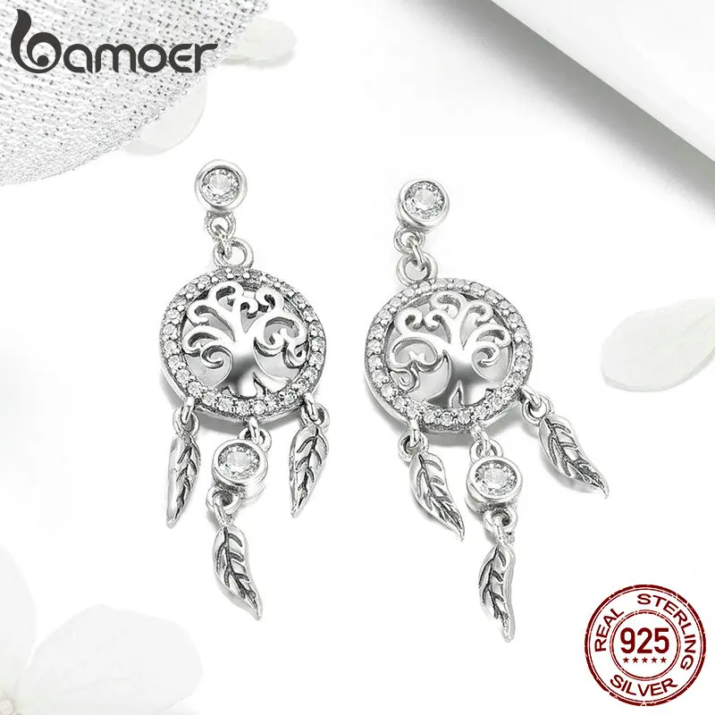 BAMOER Fashion 925 Sterling Silver Tree of Life Dream Catcher Drop Earrings for Women Vintage Sterling Silver Jewelry SCE457 - Image 4
