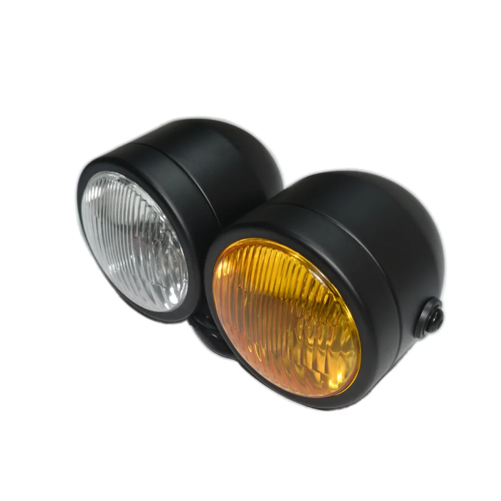 Black Housing Clear with Amber Lens Motorcycle 4&quot dominator dual Twin Round Headlight Double Dominator Bulb Lamp Universal H4 |