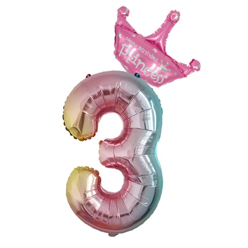 32 дюйма Радуга Количество воздушных шаров с украшением в виде короны Baby Shower первый День рождения с изображением воздушных шаров в форме единорога воздушный шар из фольги для вечеринок для девочек-S