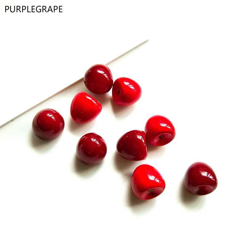 

PURPLEGRAPE Japanese and Korean fashion single hole cherry red beads DIY handmade material earrings pendant a pack of 10