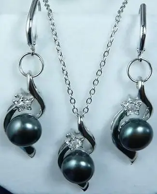 

new Style Hot sale Beautiful black natural pearl necklace earring set Fashion Wedding Party Jewellery