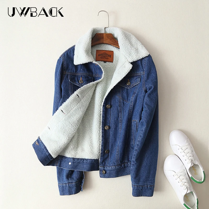 Uwback 2017 Spring Autumn Winter New Women Lambswool Jean Coat Long Sleeves Warm Jeans Outwear Wide Denim Jacket PB007 | Женская одежда