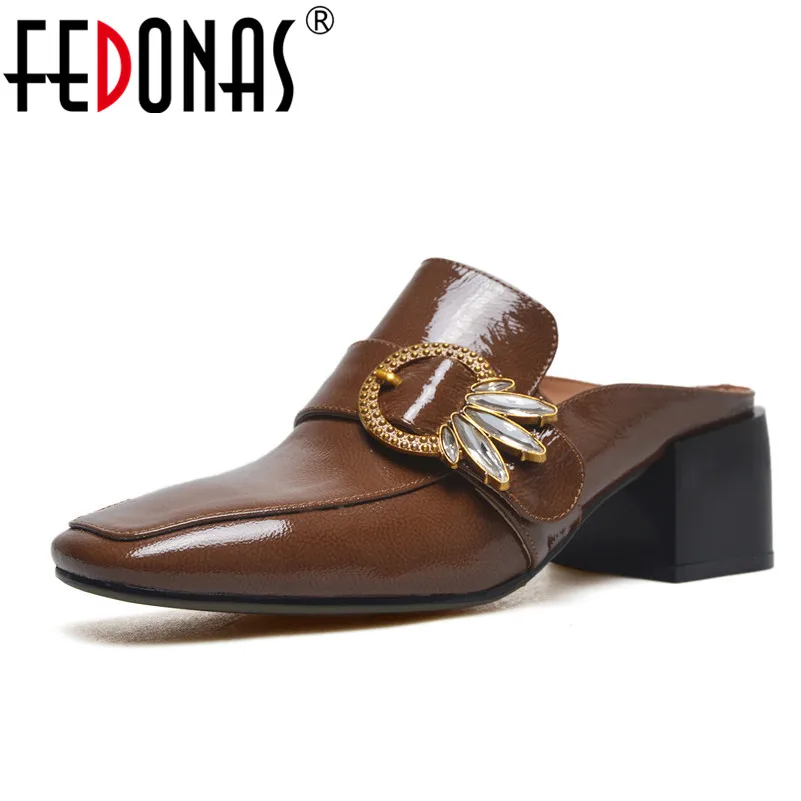 

FEDONAS New Square Toe Women Sandals Summer Genuine Leather High Heeled Women Sandal Shoes Woman Roman Rhinestone Sandalias