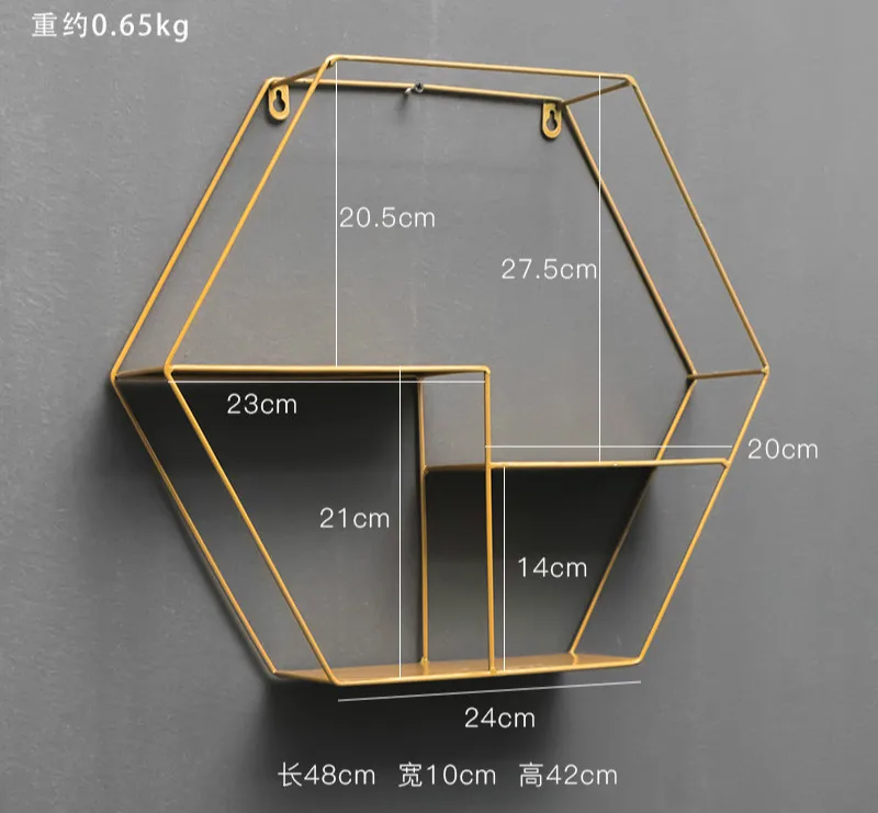 Настенная полка, украшение из кованого железа, настенная подвесная, в скандинавском стиле, для гостиной, спальни, украшение для дома, многофункциональная настенная полка - Цвет: E1--Small hexagon
