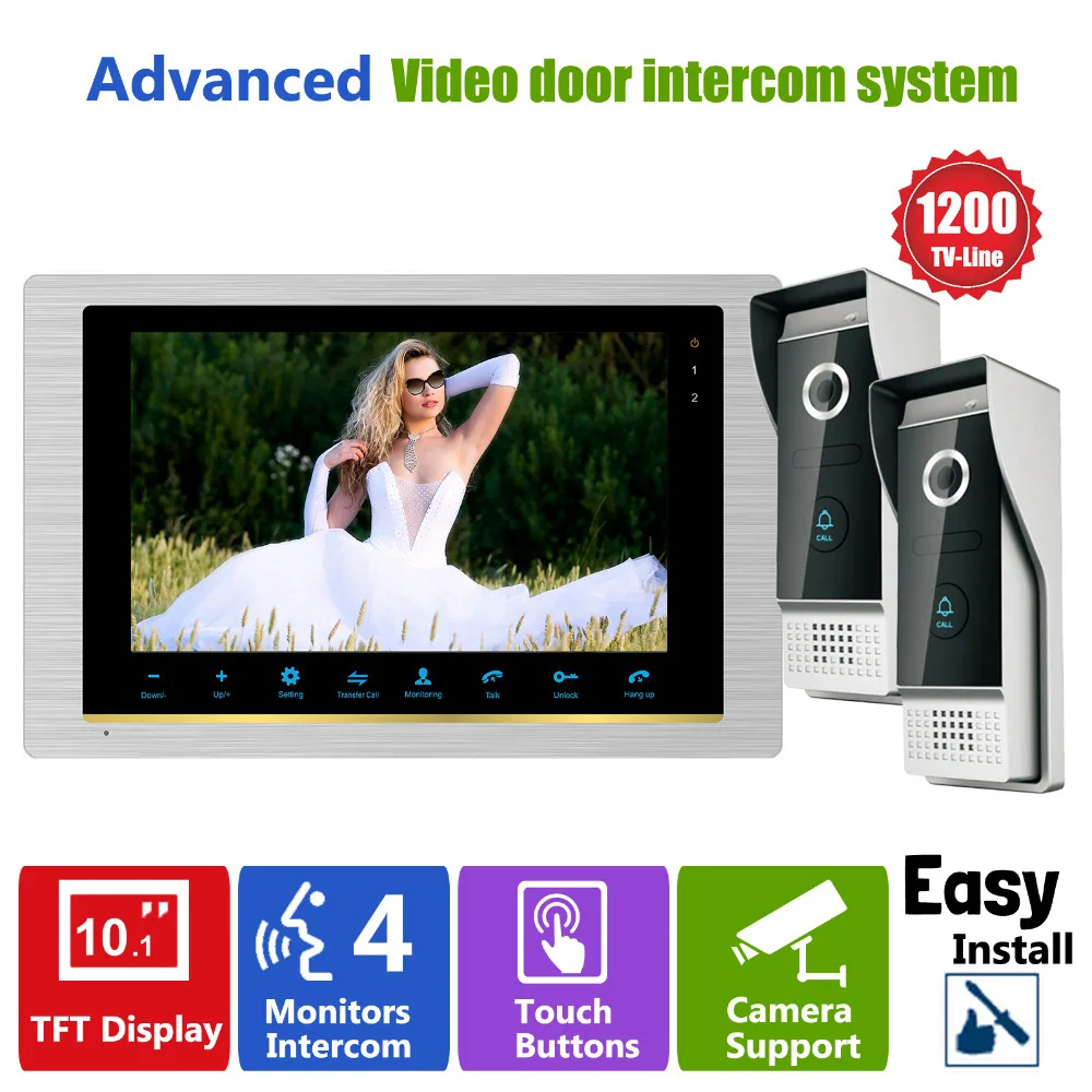 Homefong Video Intercom System Door Phone Doorbell Intercom Video  Camera  2V1 2 Outdoor Station 1200TVL 1 Indoor Station