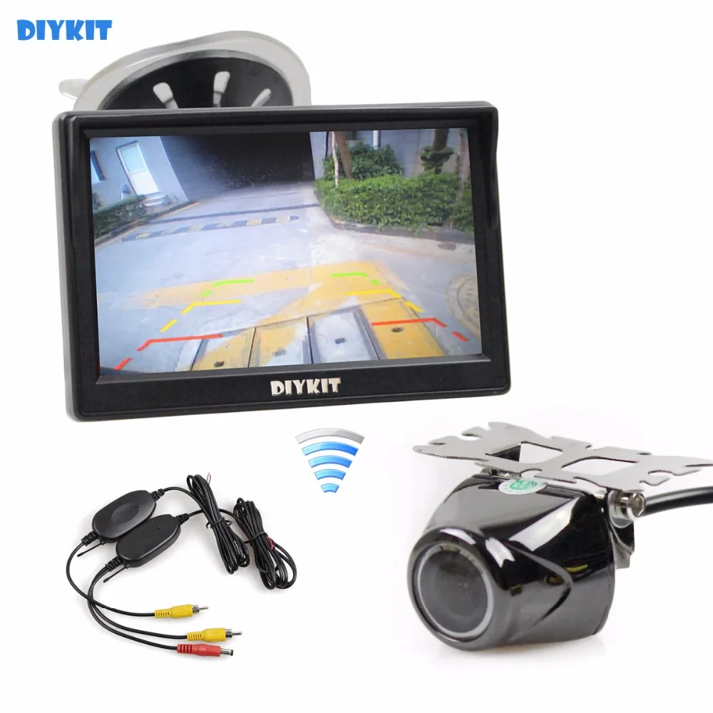 DIYKIT Wireless 5 Inch TFT LCD Display Car Monitor with Waterproof Night Vision Security Metal Car