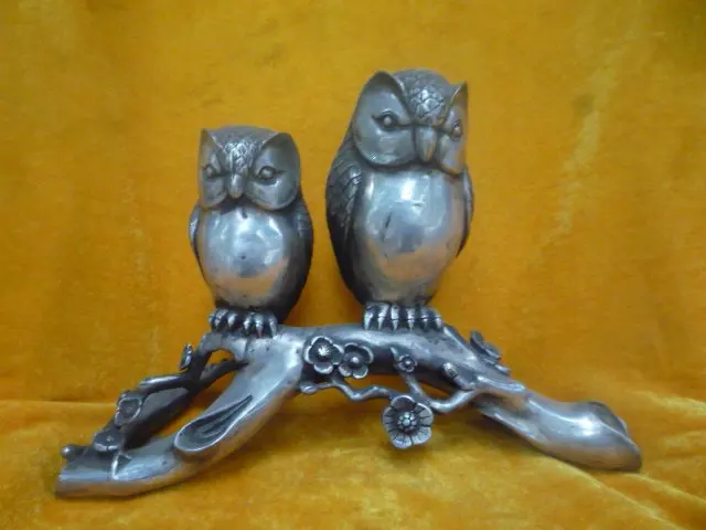 

elegant Old silver Statue/ Sculpture----The owl mother and child, best collection&adornment,free shipping