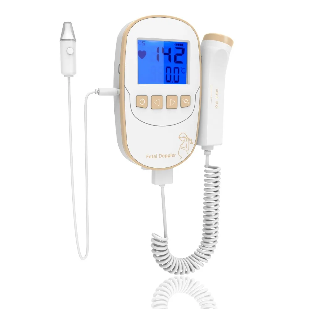 

Fetal Doppler,Pocket Prenatal Angel Sounds Heartbeat Unborn Heart Rate Fetal Monitor With Ear Thermometer,Alarm System-Golden