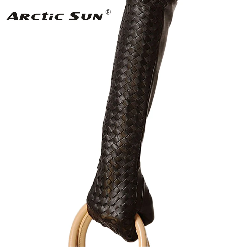 US $41.24 2020 Sale 43cm Long Leather Women Gloves Solid Black Sheepskin Glove Elbow Winter Thermal Fashion Free Shipping L108nn