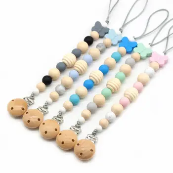 

1Pc Wood Chew Beads Pacifier Clips Dummy Clip Holder Cute Pacifier Clips Soother Chains Baby Teething Toy Baby Chew