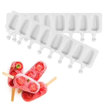 

8 Cavity Kitchen Ice Cream Mold Makers Food Grade Silicone DIY Popsicle Molds Ice Cube Moulds Dessert Molds Tray Without Sticks