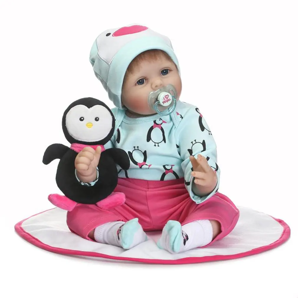 

22 inch Reborn Baby Doll Cloth Body Soft Silicone Vinyl Doll Lifelike Realistic Newborn BabyDoll Non-toxic Children Play Toys