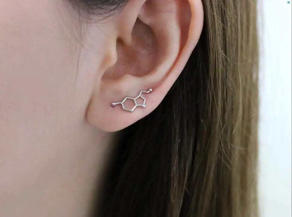

Oly2u 2018 Fashion Serotonin Molecule Ear Climbers for Women Chemistry Structure Science Stud clip Crawler Gift ED153