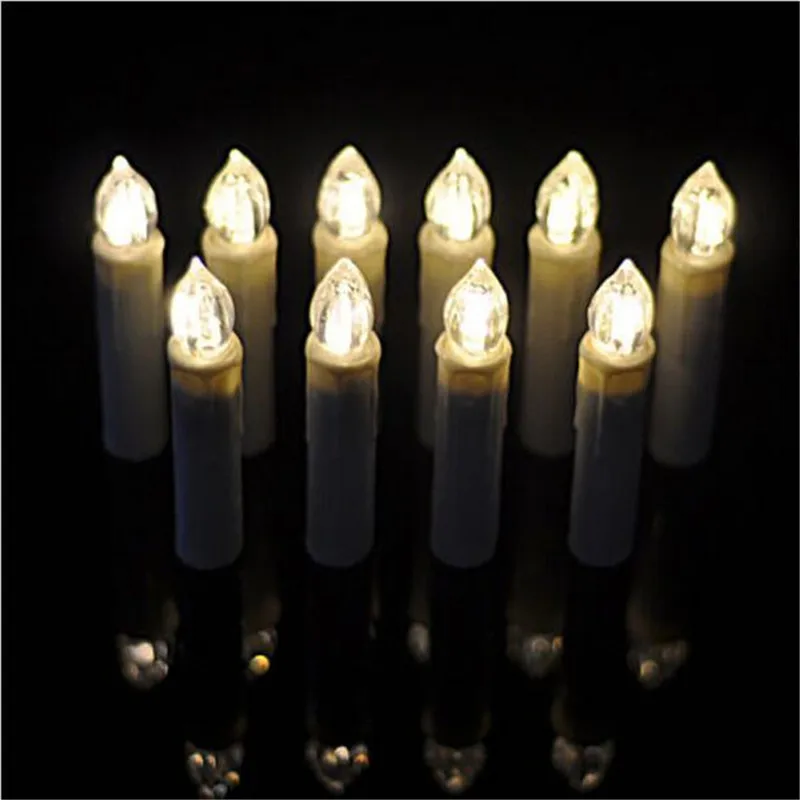 10pcs/lot Mini Flameless Ivory Drip Taper LED Candles Warm White Resin