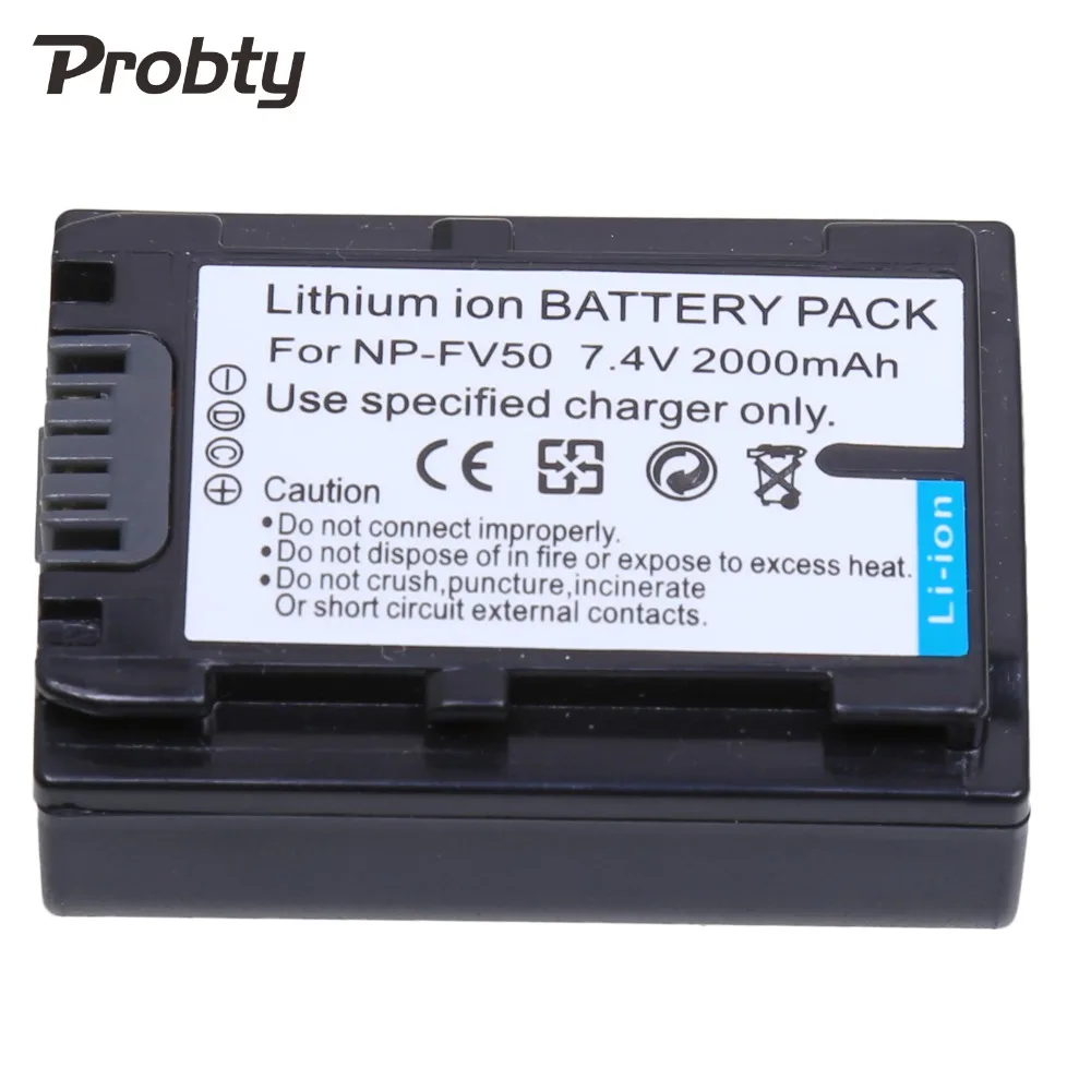 PROBTY 2 шт. 2000 мАч NP FV50 батарея + зарядное устройство для Sony PJ10E PJ30E PJ50E TD10E VG10E DCR SX43E SR68