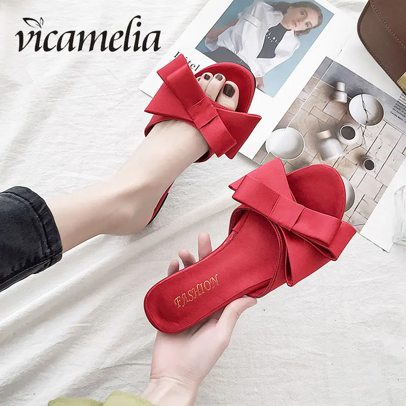 Vicamelia/тапочки на плоской подошве Женская обувь в Корейском стиле сандалии с